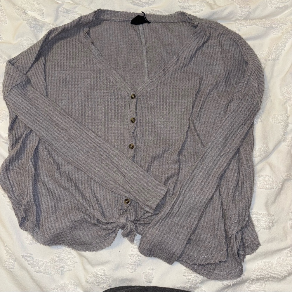 Urban Outfitters Heather Gray Ribbed Button Top